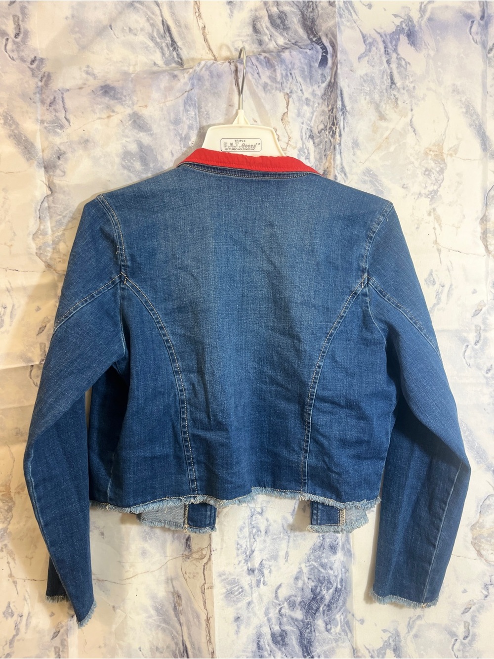 Tommy Hilfiger Denim Military-Style Cropped Jacket in Blue with Red Trim - Picture 4 of 5